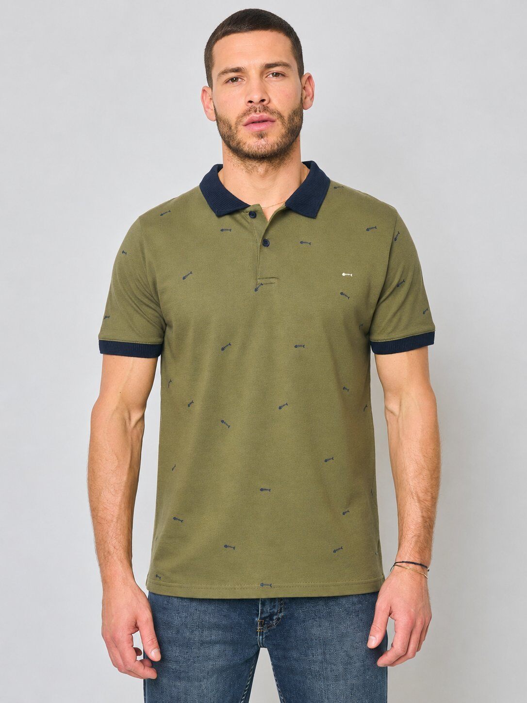 Grossista Mentex Homme - Polo Kaki con Motivo Casual