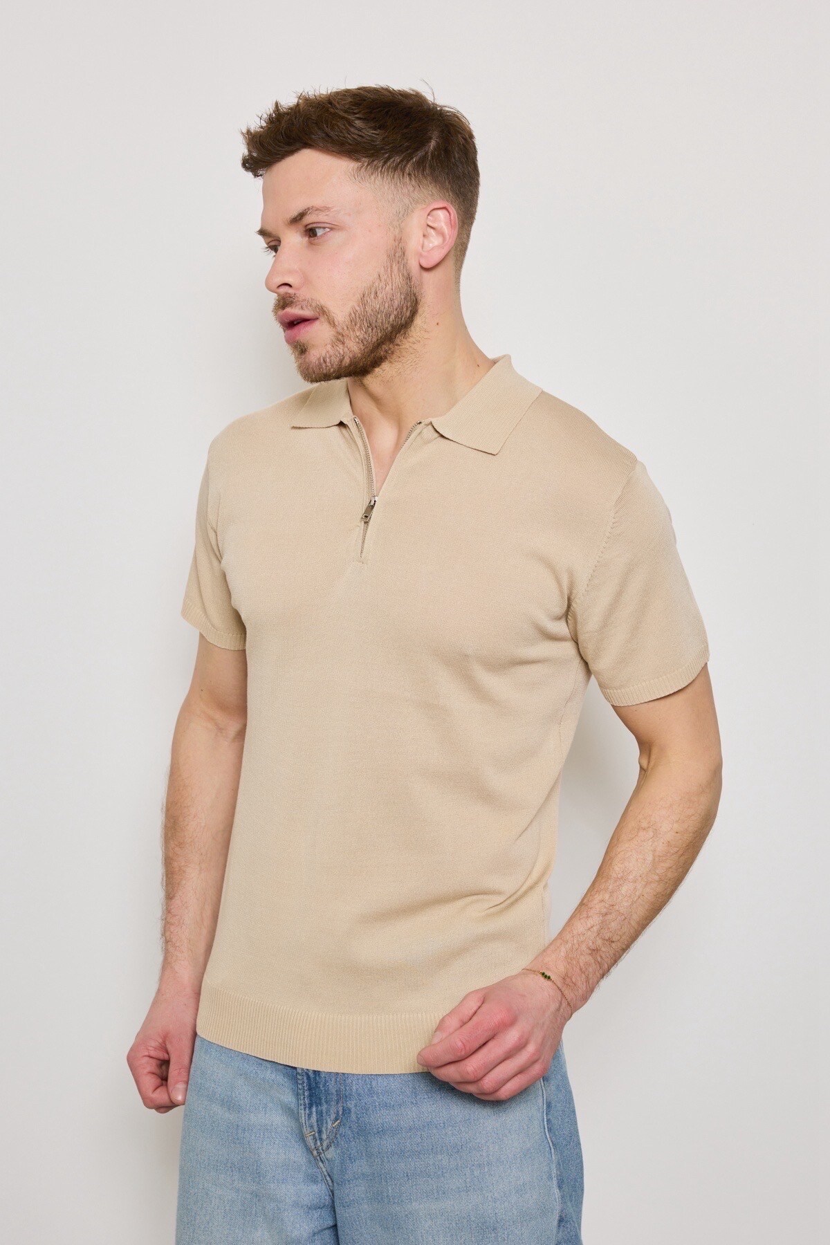Großhändler Mentex Homme - Schlichtes Herren-Poloshirt mit halbtransparentem Reißverschlusskragen