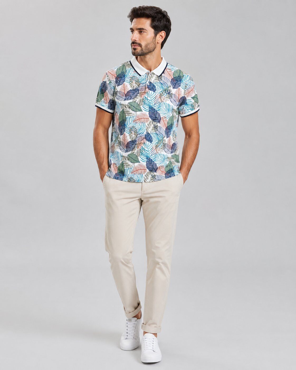 Großhändler Mentex Homme - Multicolor-Blattmuster Polo Sommer