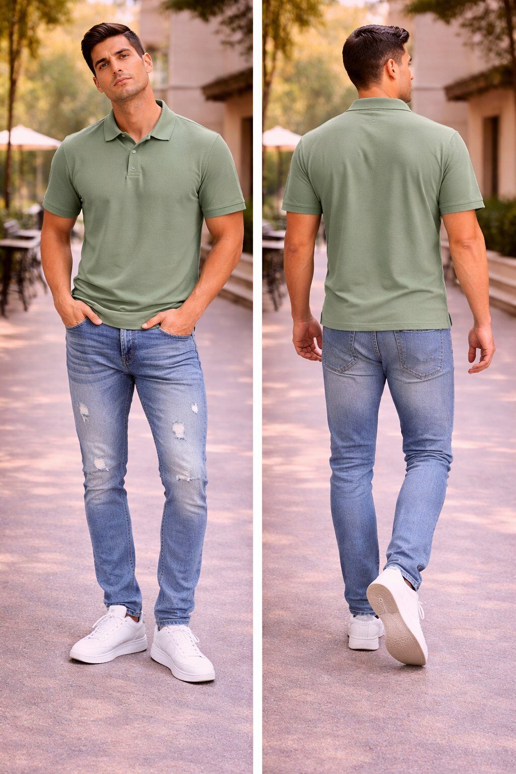 Wholesaler Mentex Homme - Men's Essential Solid Green Casual Polo