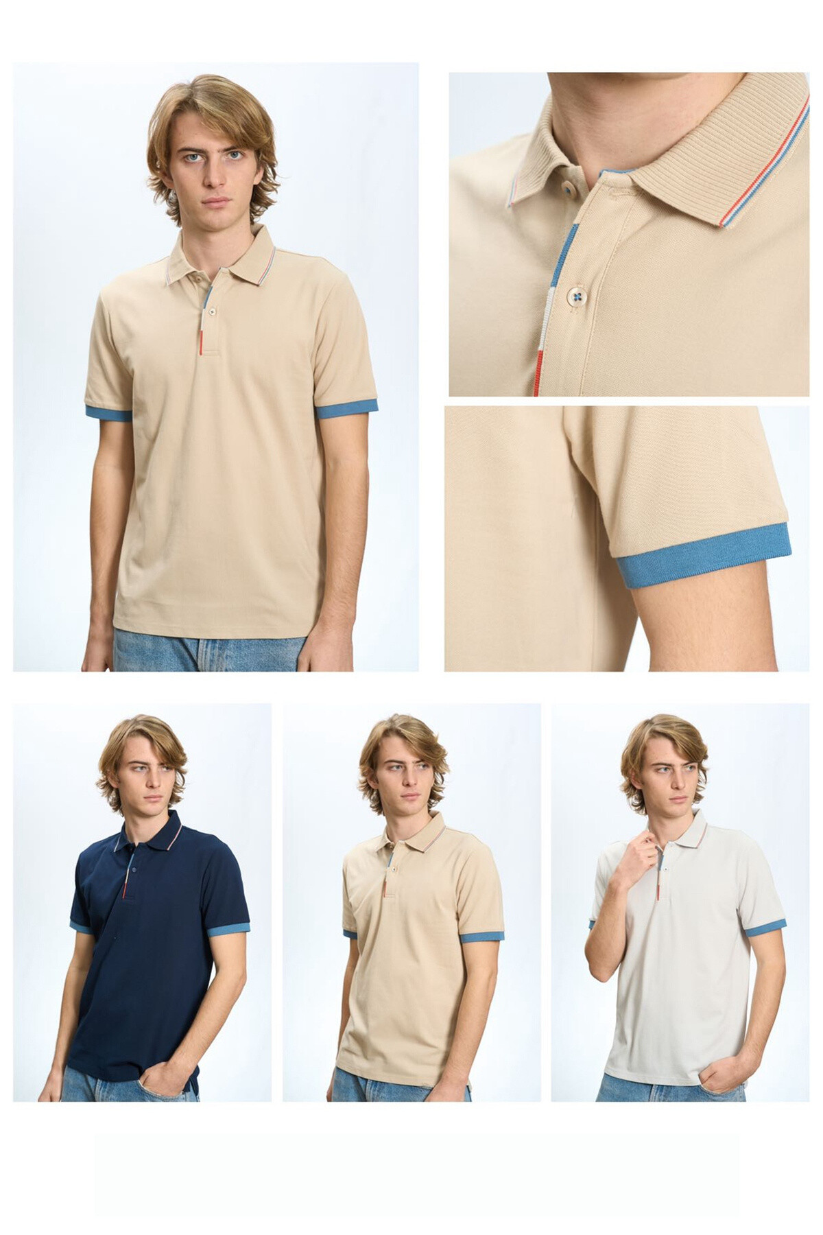 Grossista Mentex Homme - Semplice polo maschile unita con collare tricolore