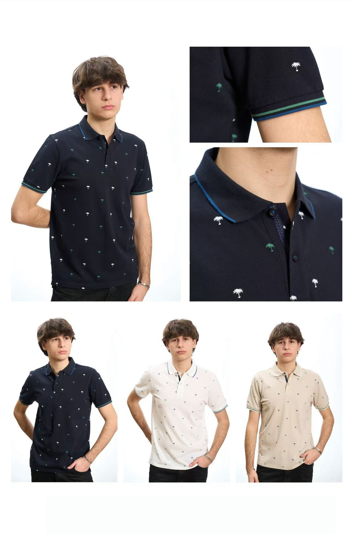 Grossista Mentex Homme - Polo maschile con pattern di palma