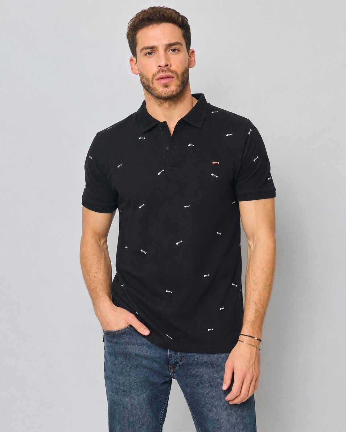 Grossista Mentex Homme - Polo Nero con Motivo Elegante