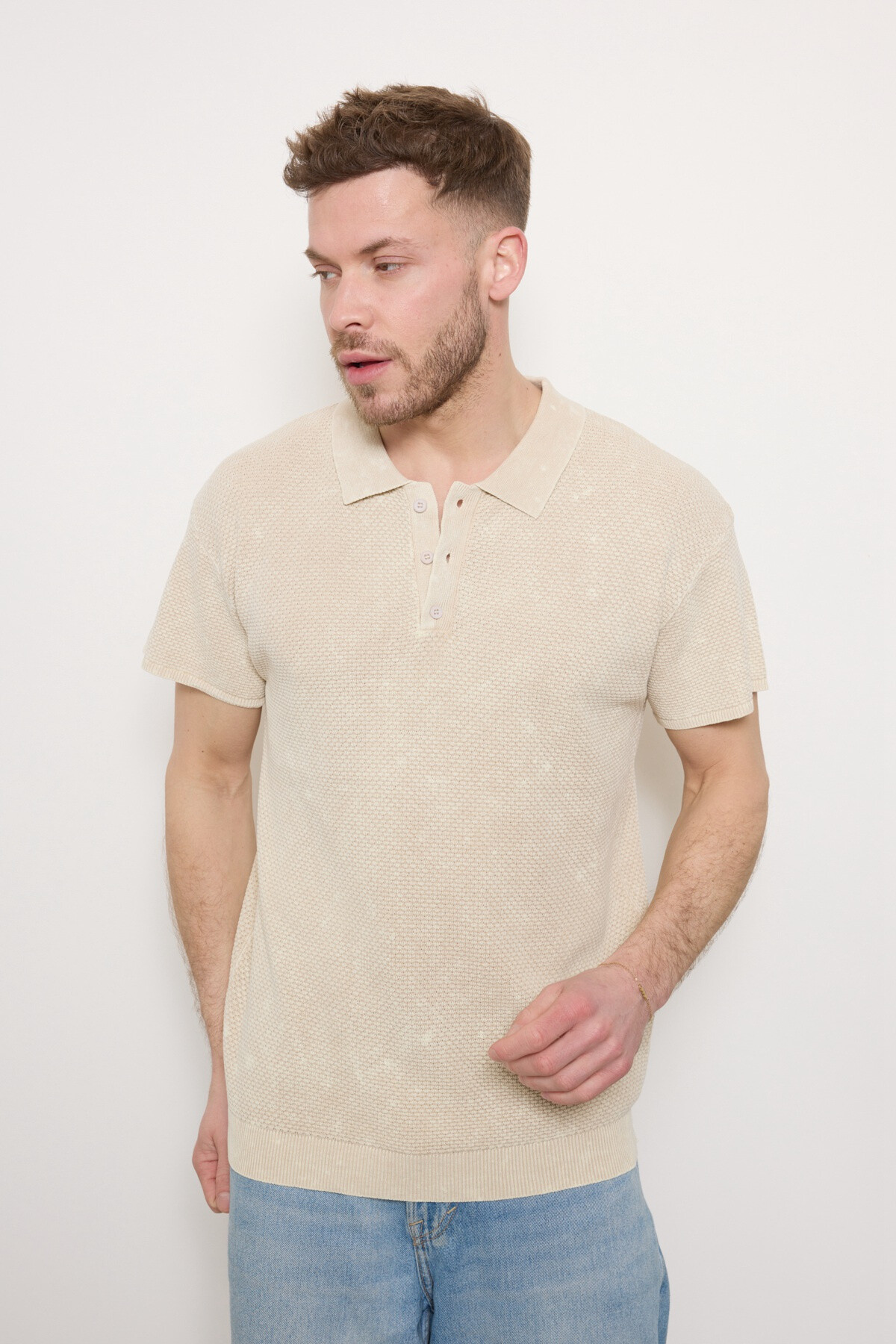 Grossiste Mentex Homme - Polo uni homme effet délave col boutonne