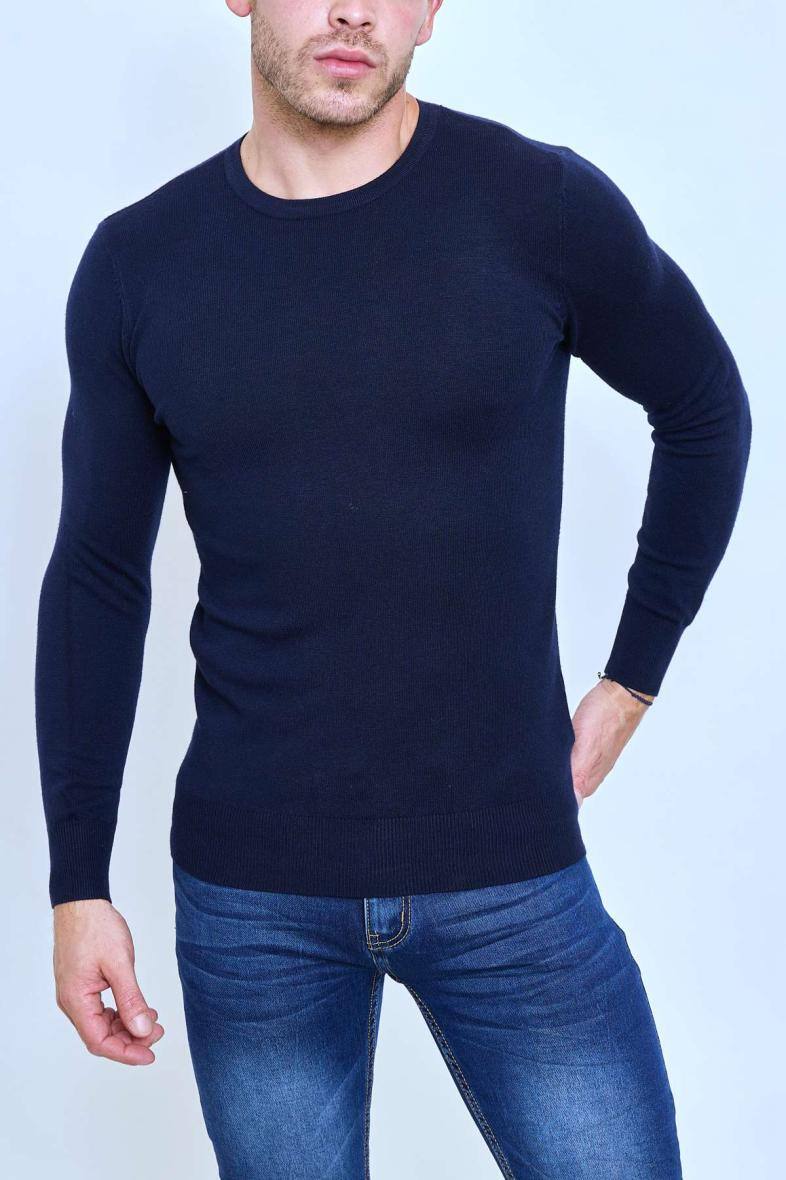 Grossiste Mentex Homme - Pull uni manches longues col rond