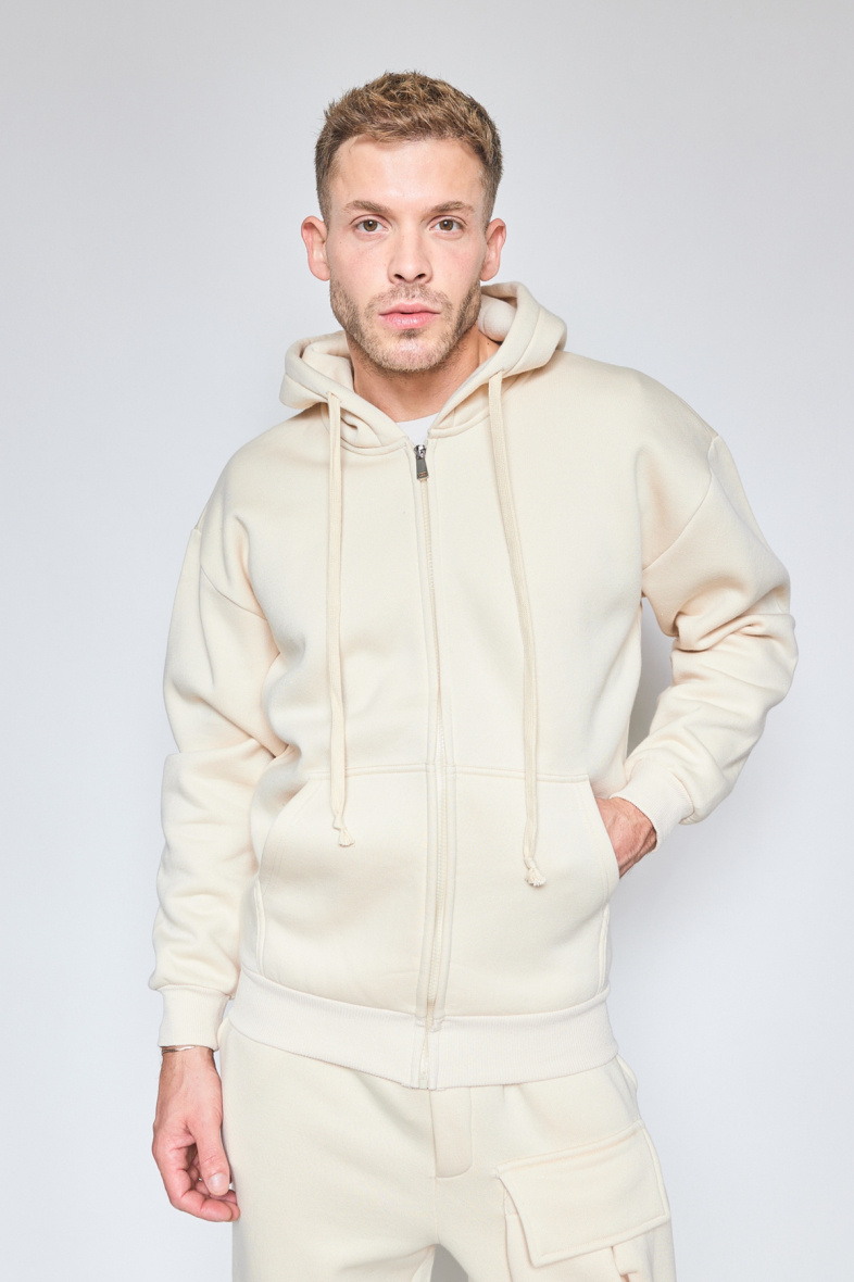 Grossiste Mentex Homme - SWEAT UNI HOMME COTON AVEC ZIP CAPUCHE