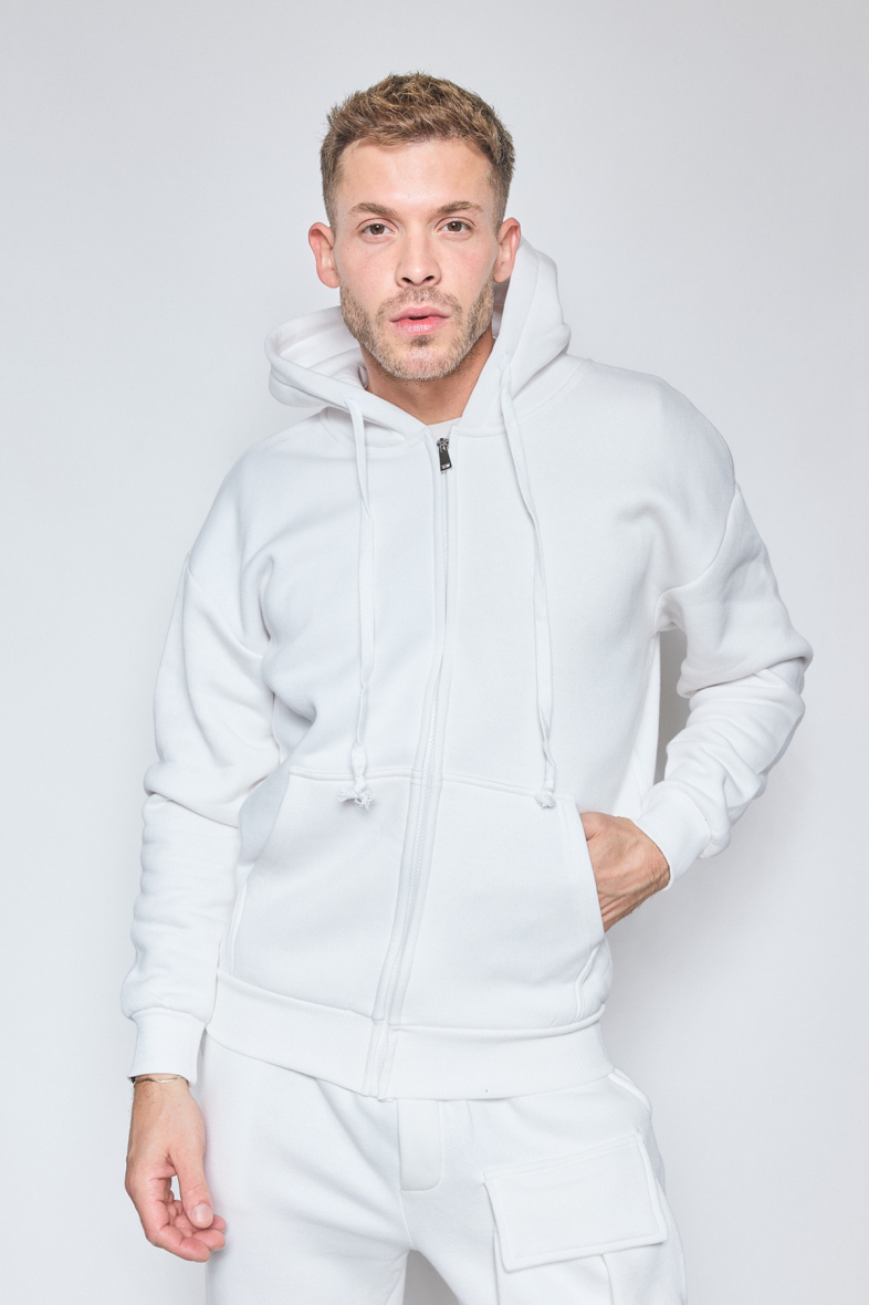 Grossiste Mentex Homme - SWEAT UNI HOMME COTON AVEC ZIP CAPUCHE