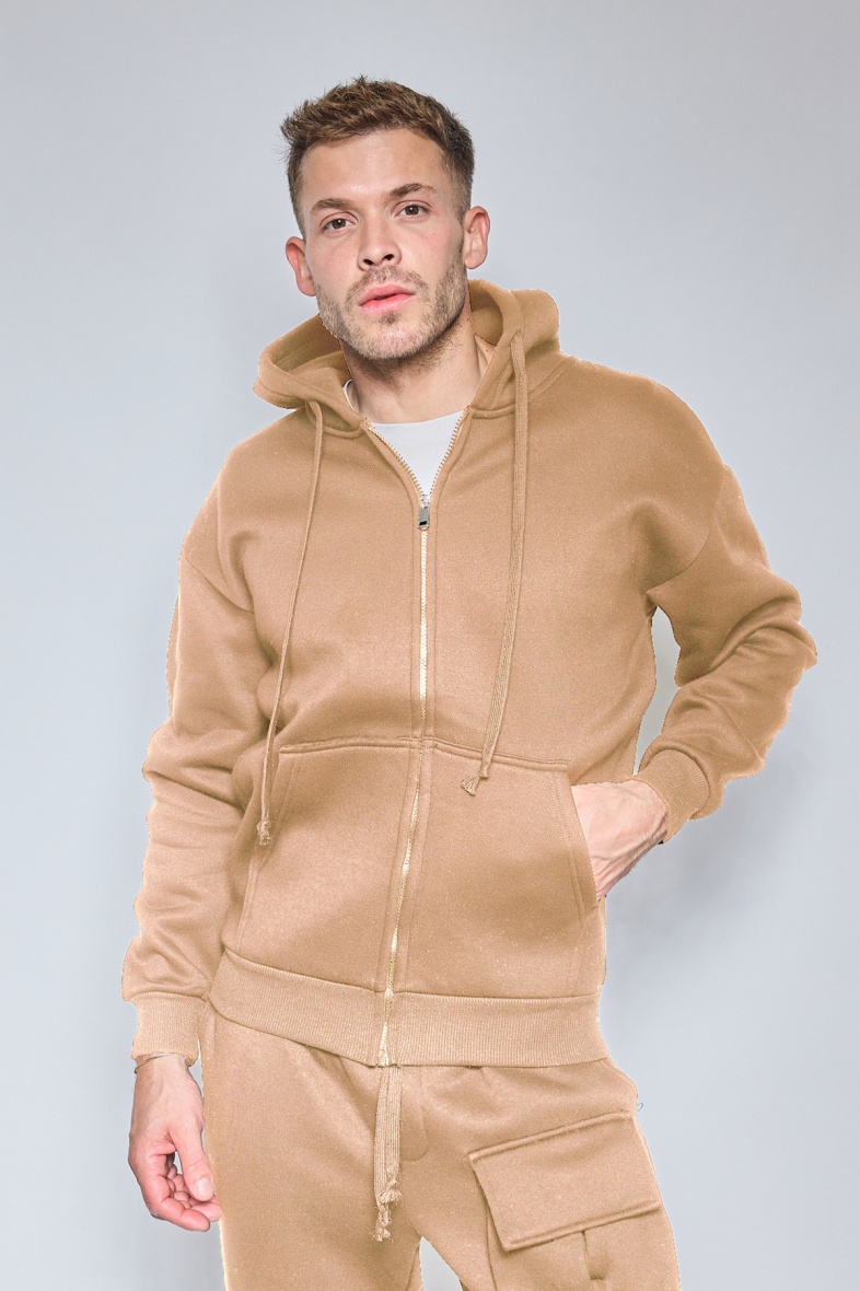 Grossiste Mentex Homme - SWEAT UNI HOMME COTON AVEC ZIP CAPUCHE