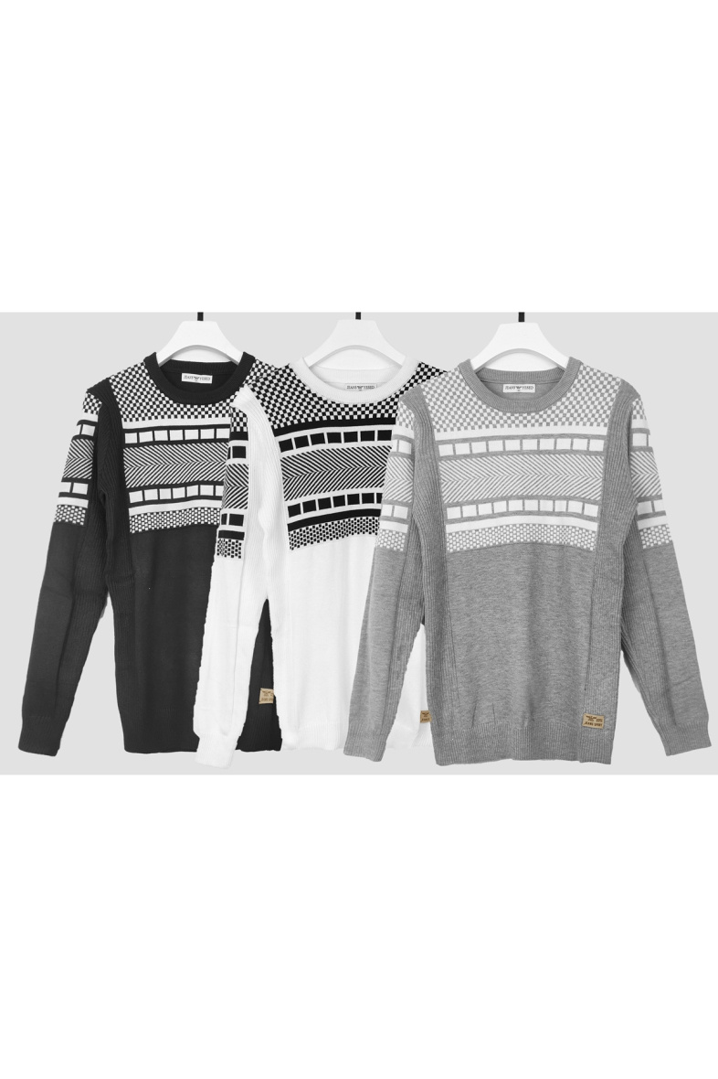 Wholesaler Mentex Homme - Two-tone multi-textured round neck long sleeve sweater