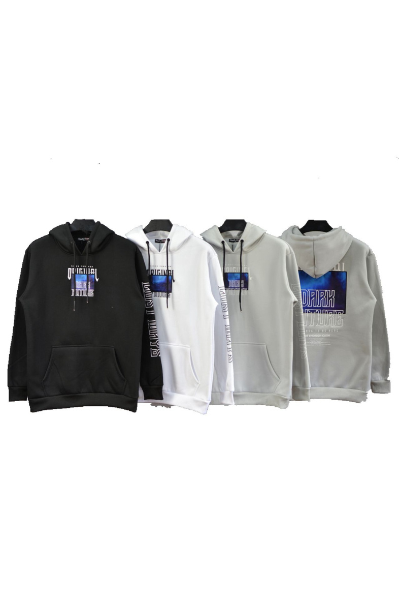 Wholesaler Mentex Homme - Men's plain hooded sweatshirt with "DARK FUTURE LOST WAYS" pattern