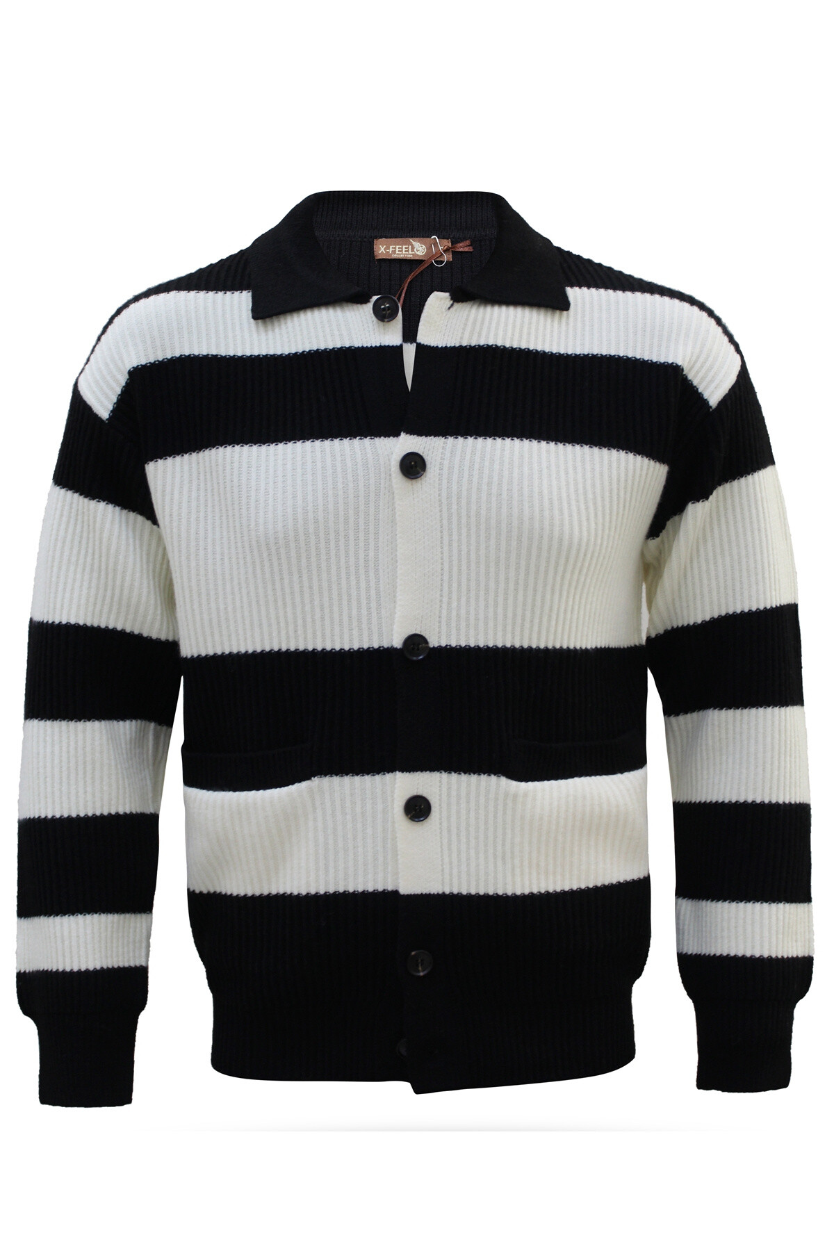 Grossista Mentex Homme - Maglione da uomo bicolore con bottoni, maniche lunghe e colletto da camicia