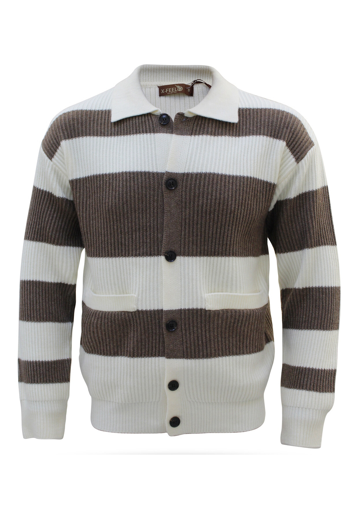 Grossista Mentex Homme - Maglione da uomo bicolore con bottoni, maniche lunghe e colletto da camicia