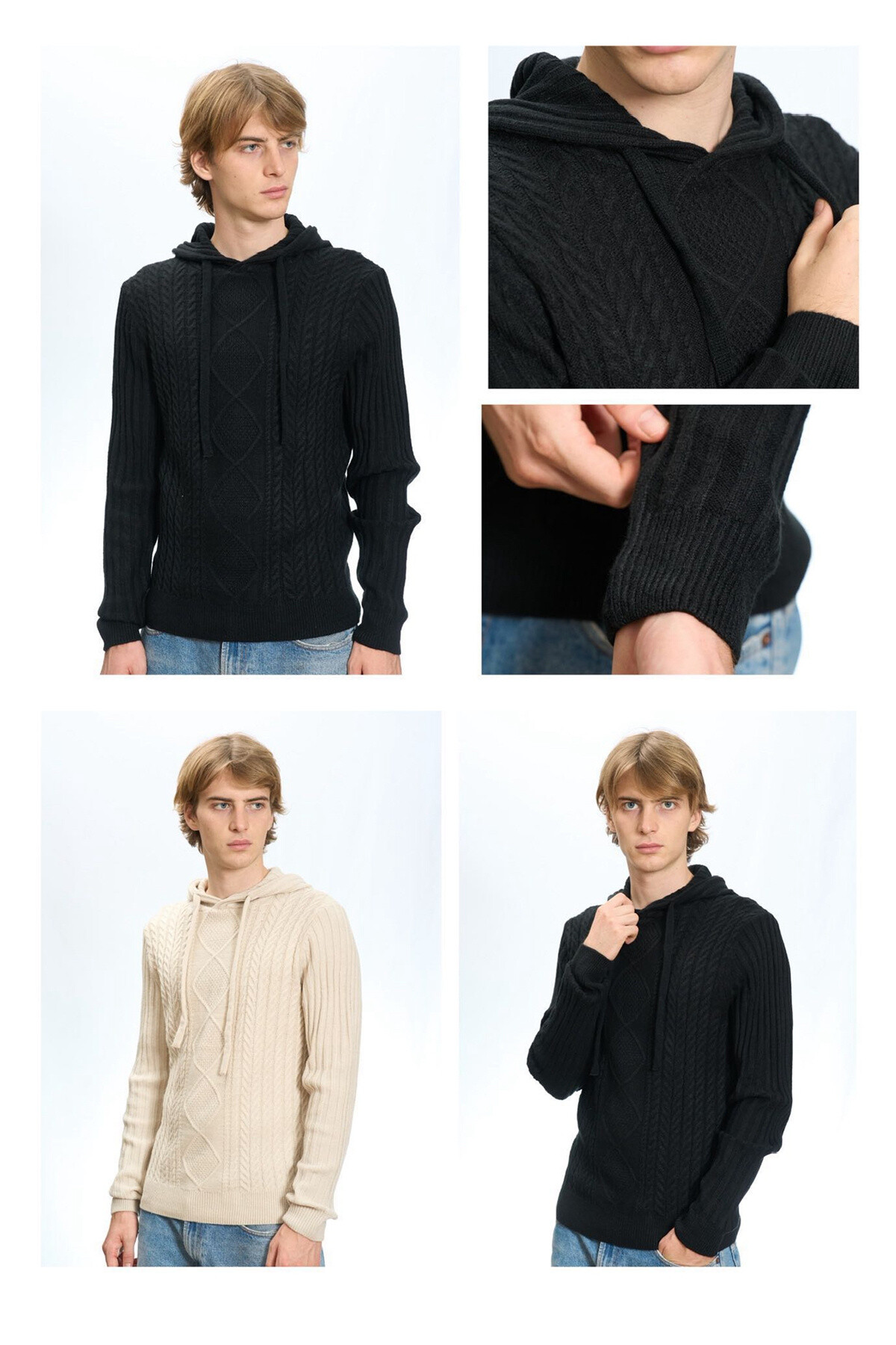 Grossista Mentex Homme - Maglione da uomo intrecciato monocolore in stile felpa
