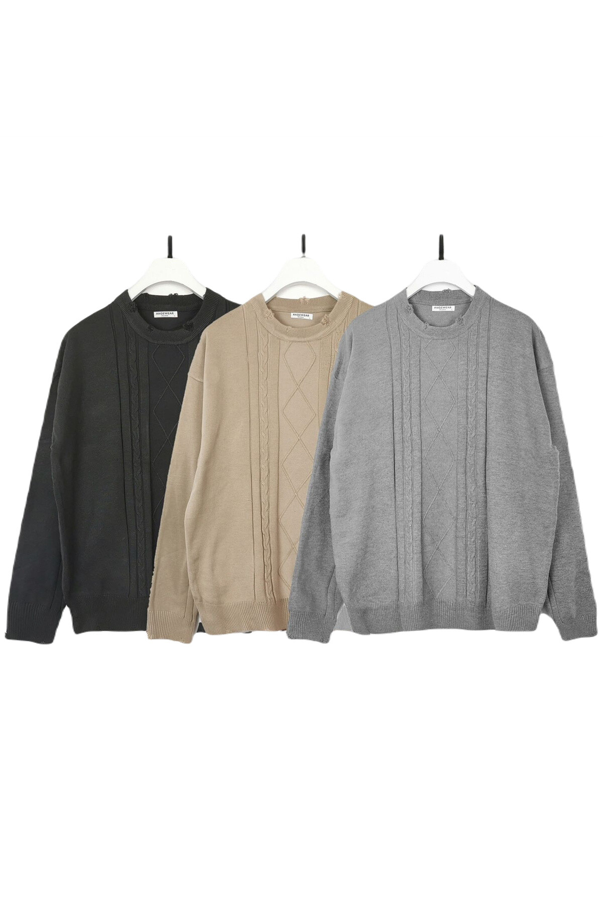 Grossista Mentex Homme - Maglione da uomo monocolore con scollo tondo e effetto consumato