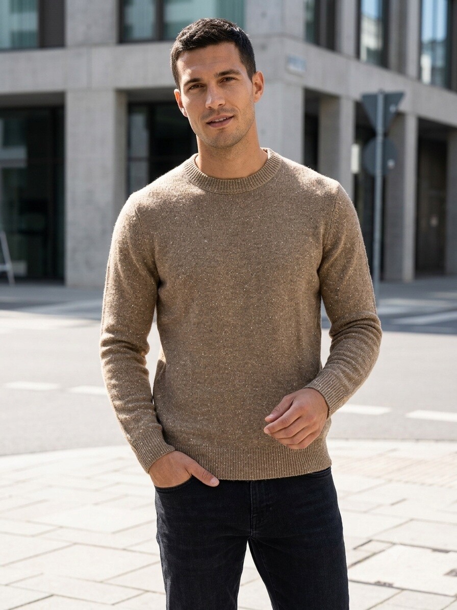 Grossiste Mentex Homme - Pull uni maille homme col rond manche longues, design point blanc