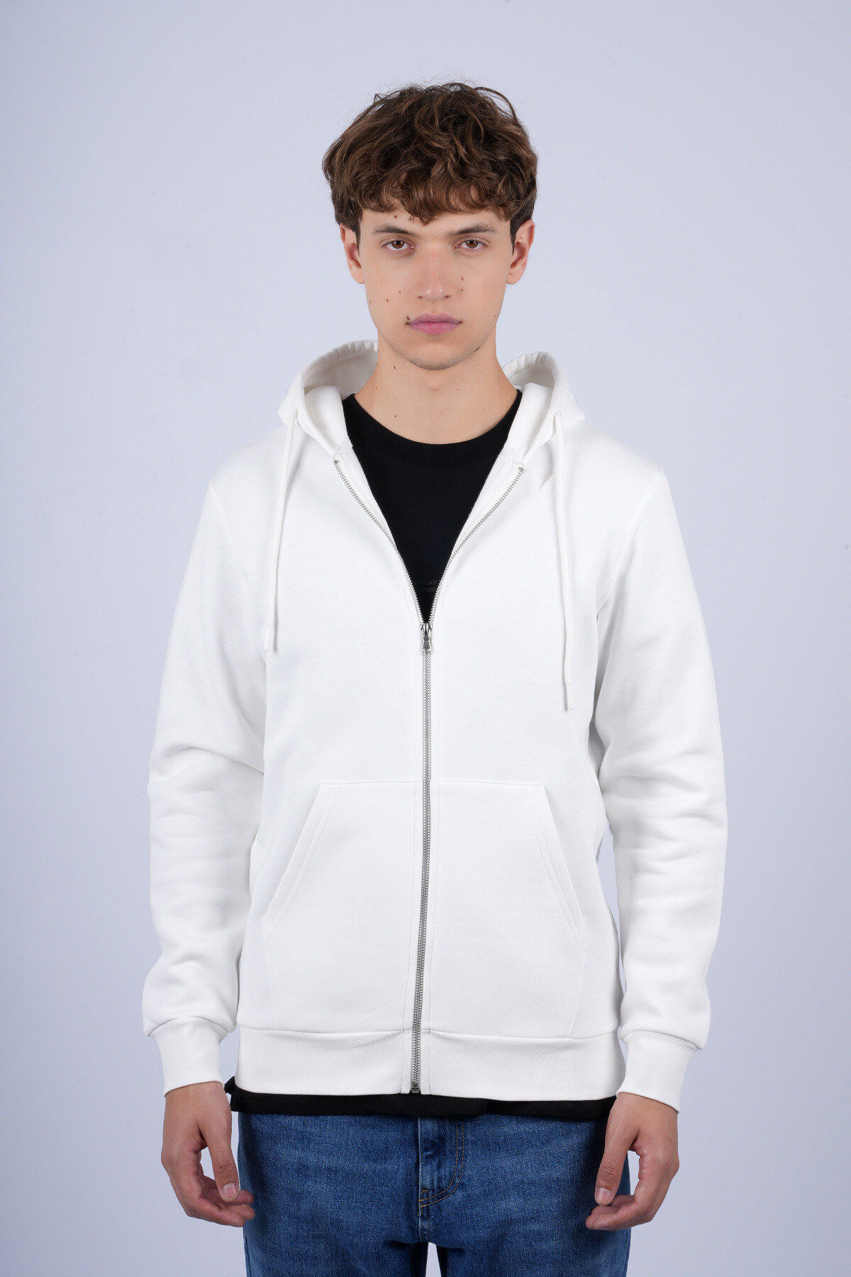 Grossista Mentex Homme - Felpa con Cappuccio Bianca Essenziale con Zip