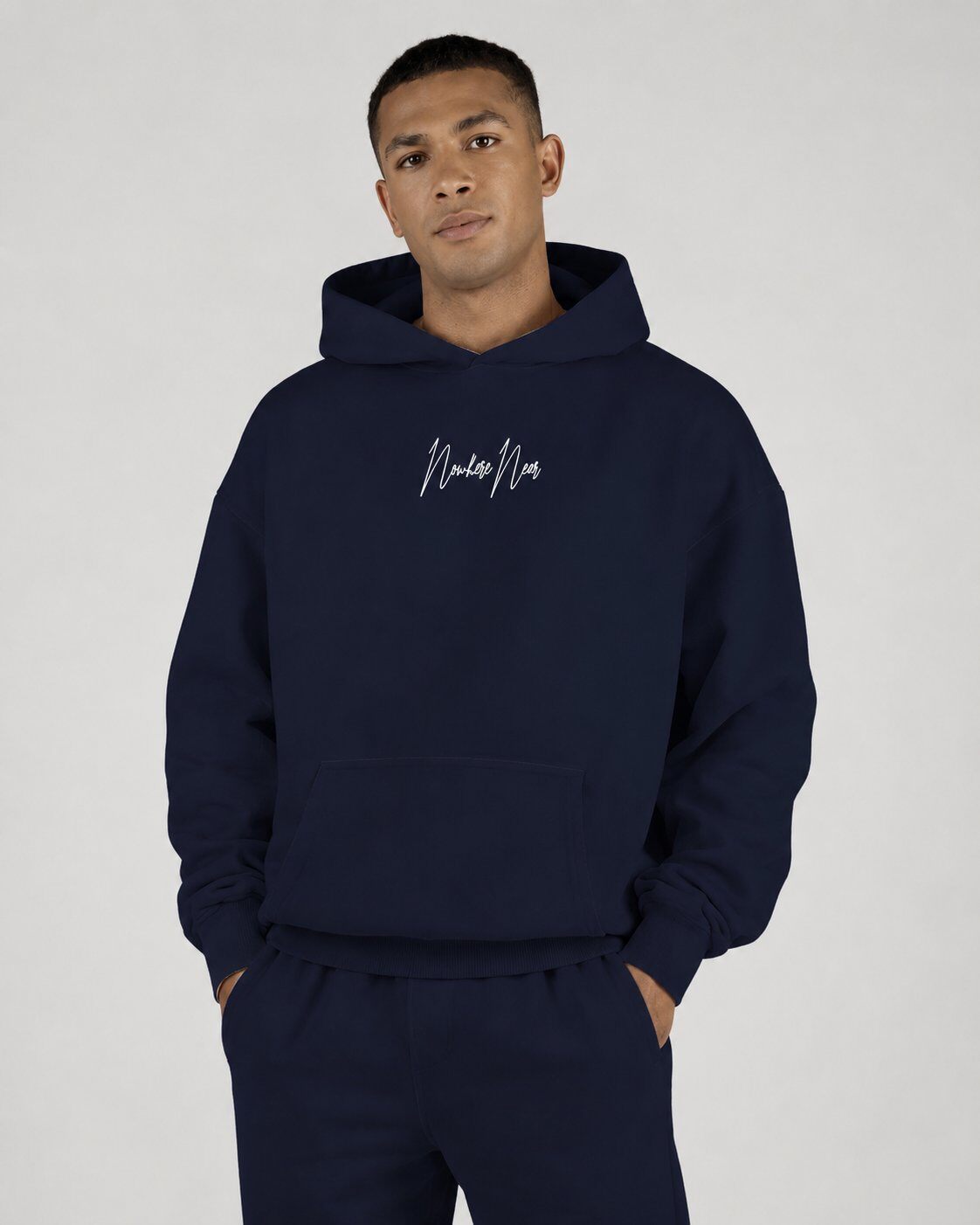 Grossista Mentex Homme - Felpa con Cappuccio Blu Marino con Grafica sul Retro