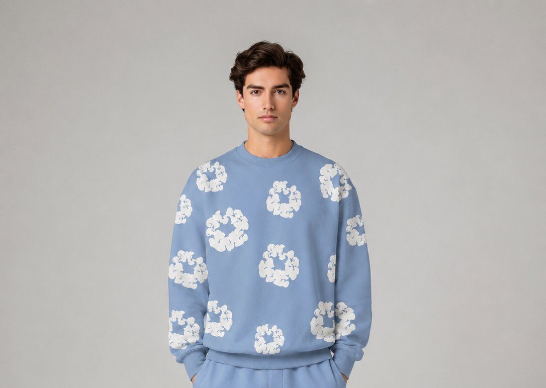 Grossista Mentex Homme - Felpa Azzurro Chiaro con Motivi