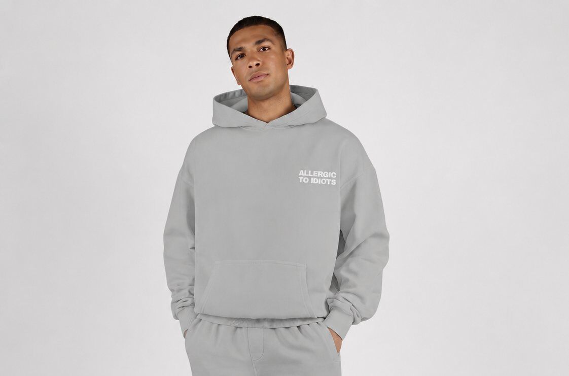 Grossista Mentex Homme - Felpa con Cappuccio Grigia Oversize Allergic