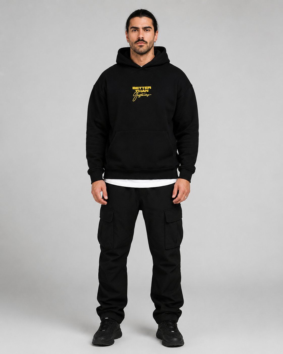 Grossista Mentex Homme - Felpa con Cappuccio Nera Testo Street