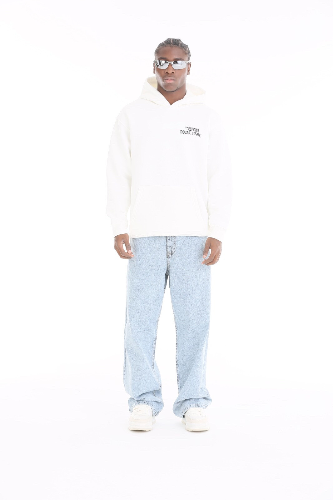 Grossista Mentex Homme - Felpa con Cappuccio Bianca Grafica Oversize
