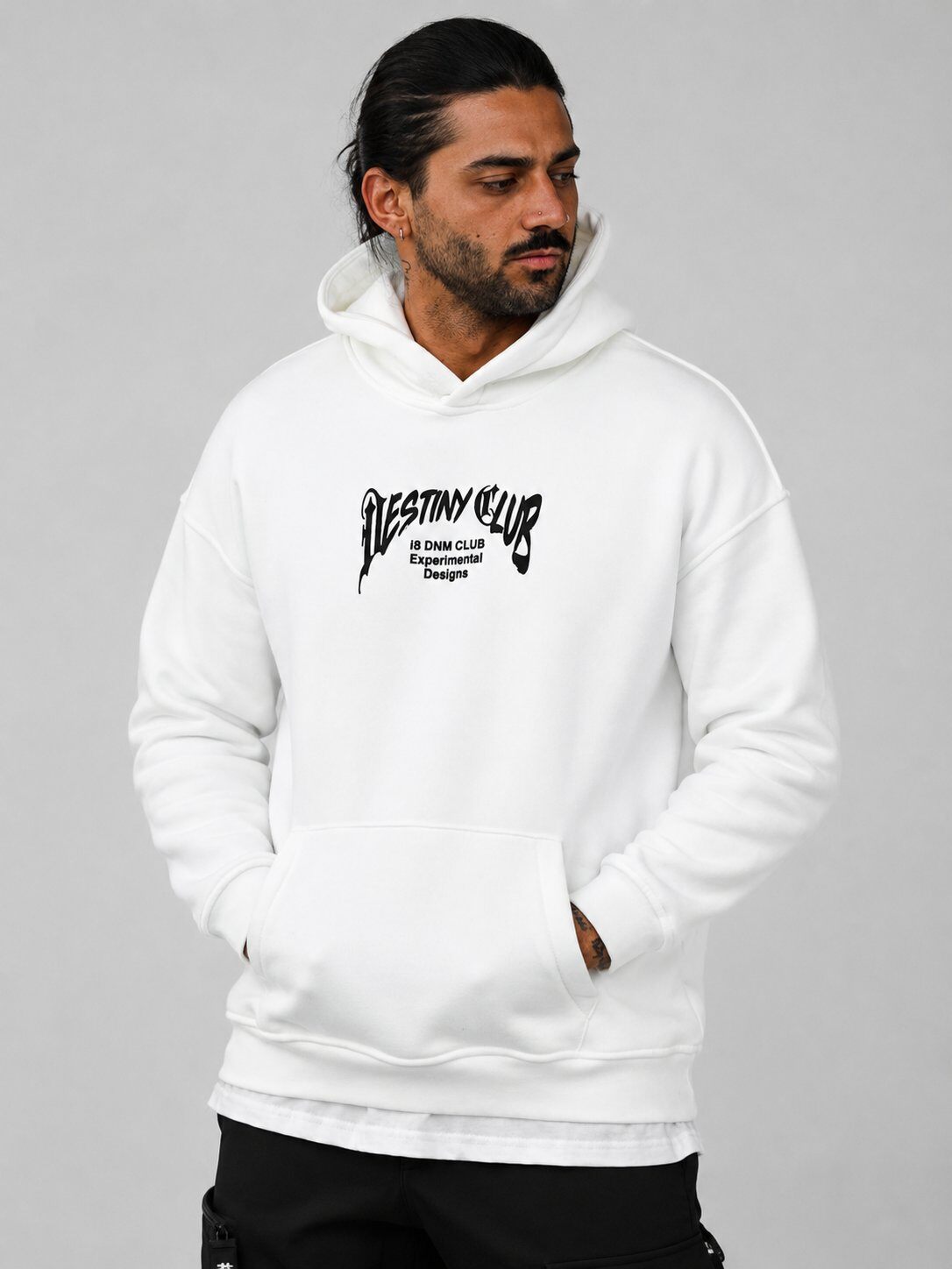 Grossista Mentex Homme - Felpa con Cappuccio Bianca Grafica