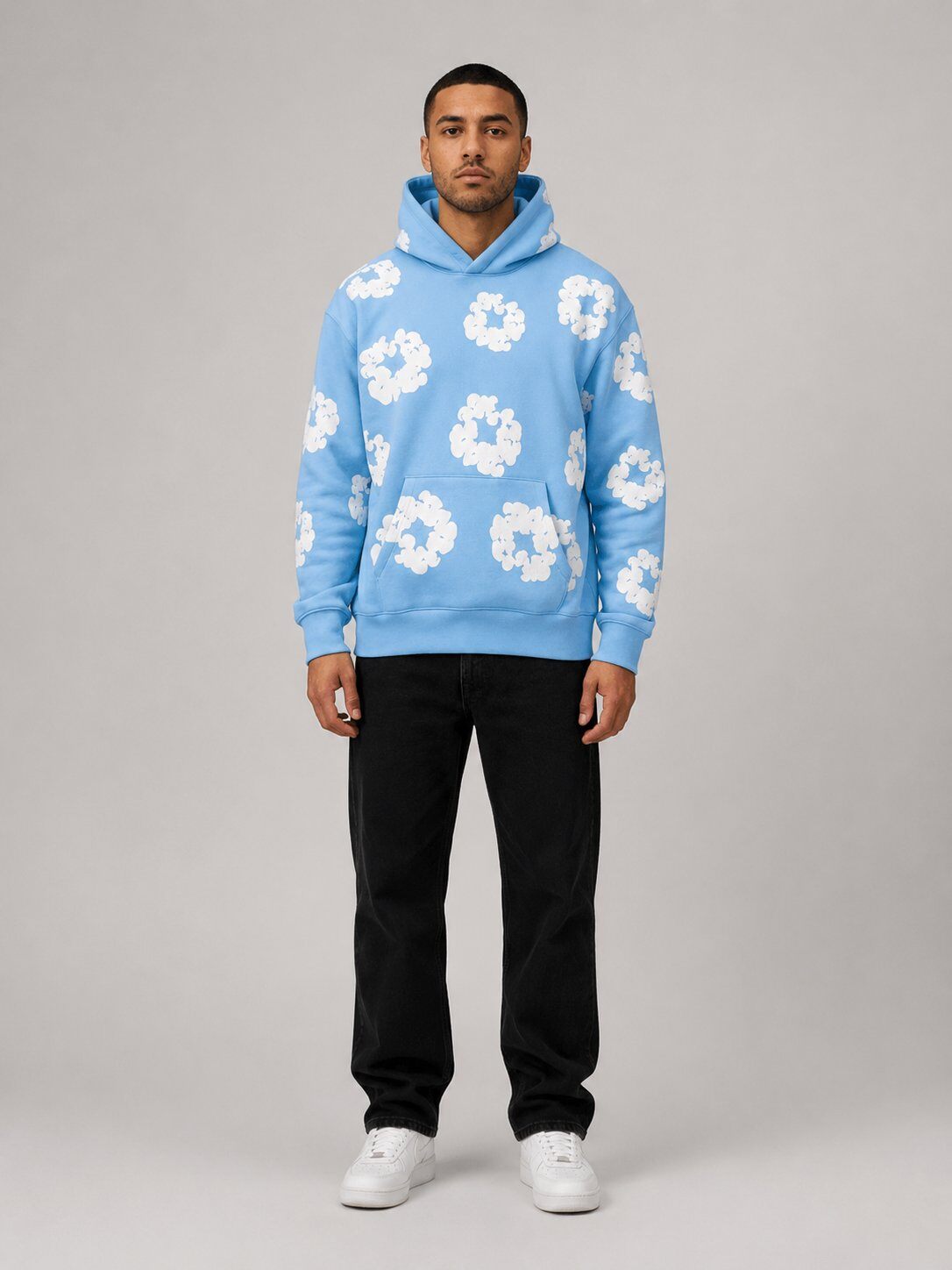 Grossista Mentex Homme - Felpa con Cappuccio Stampa Nuvole Turchese