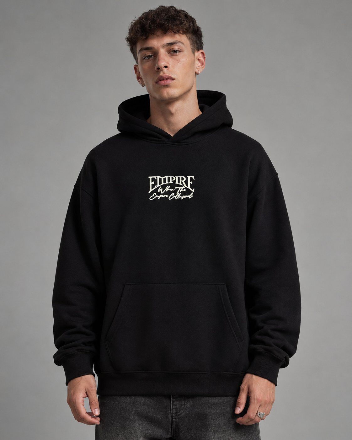 Grossista Mentex Homme - Felpa con Cappuccio Nera Artistica Premium