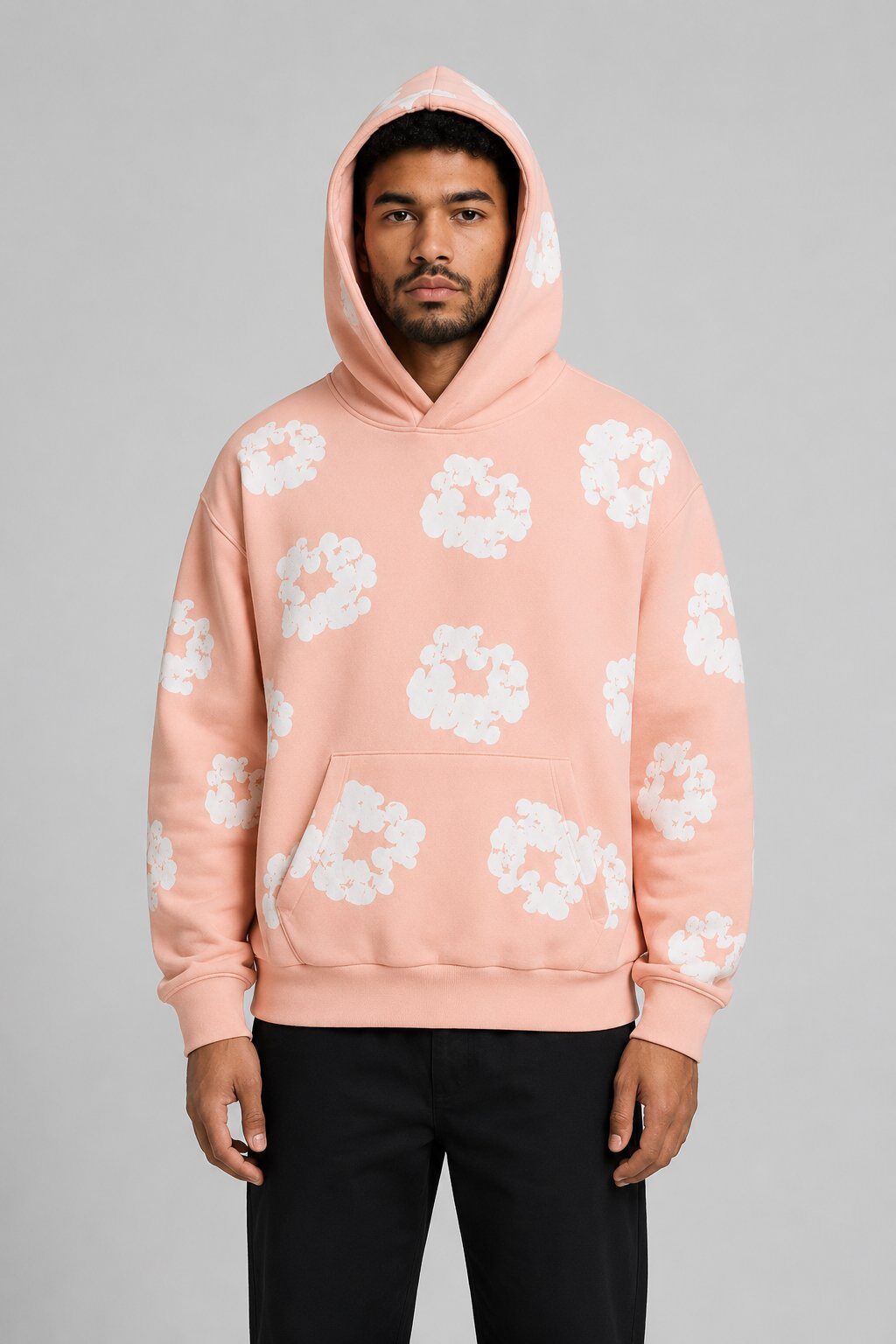 Grossista Mentex Homme - Felpa con Cappuccio Grafica All-Over Salmone
