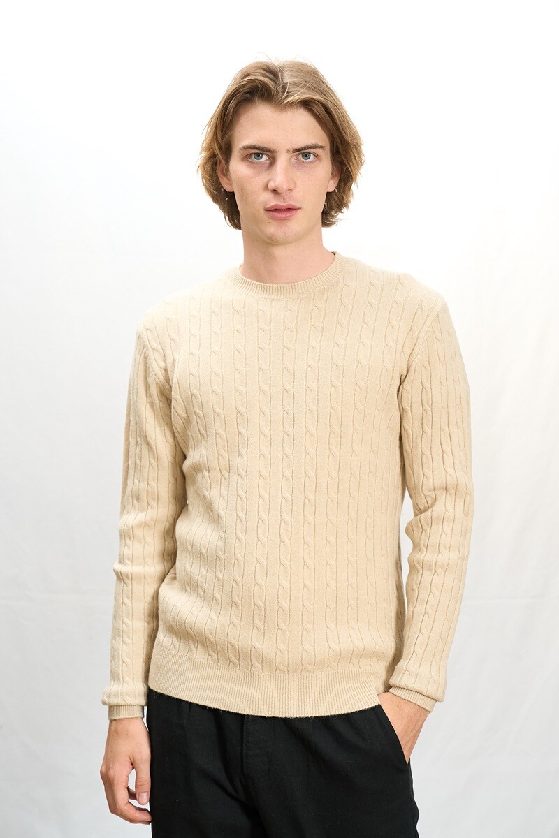 Grossiste Mentex Homme - Pull uni maille homme col rond, à motif torsadé et manches longues