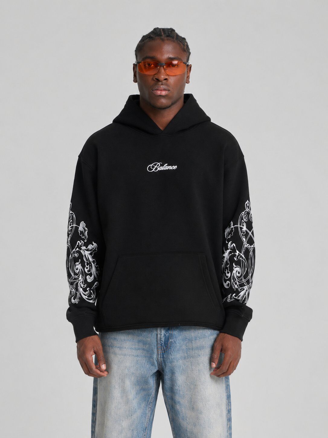 Grossista Mentex Homme - Felpa con Cappuccio Nera con Maniche Stampate