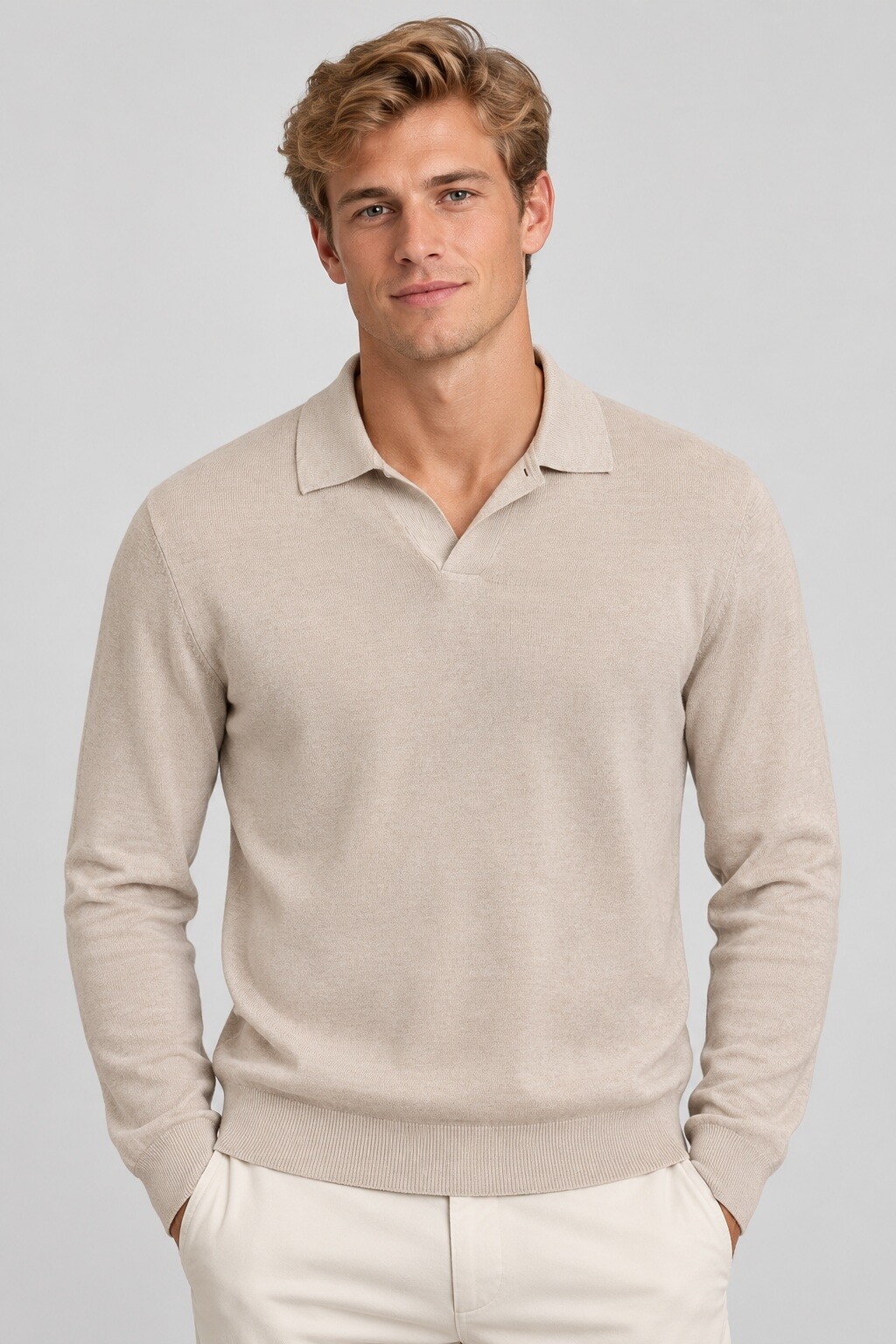 Grossiste Mentex Homme - Pull uni homme col polo ouvert manches longues
