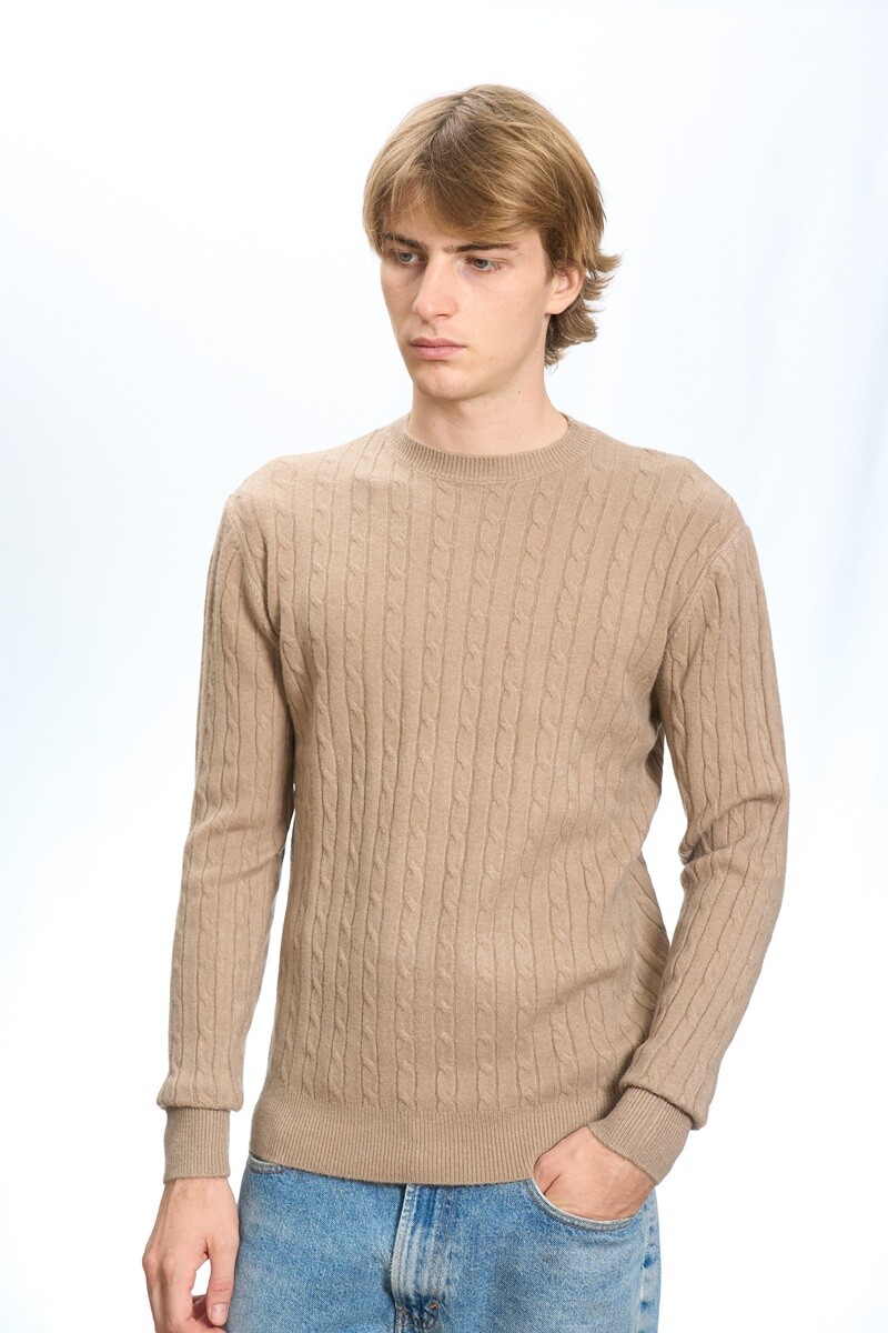Grossiste Mentex Homme - Pull uni maille homme col rond, à motif torsadé et manches longues