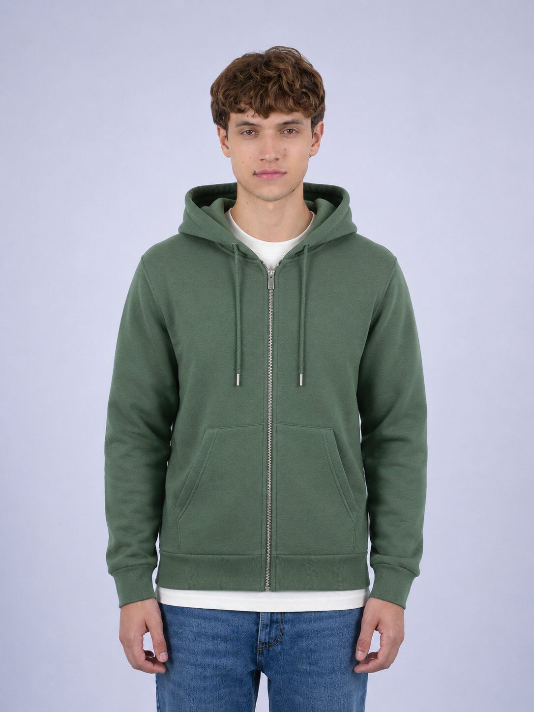 Grossista Mentex Homme - Felpa con Cappuccio Verde Scuro Casual con Zip