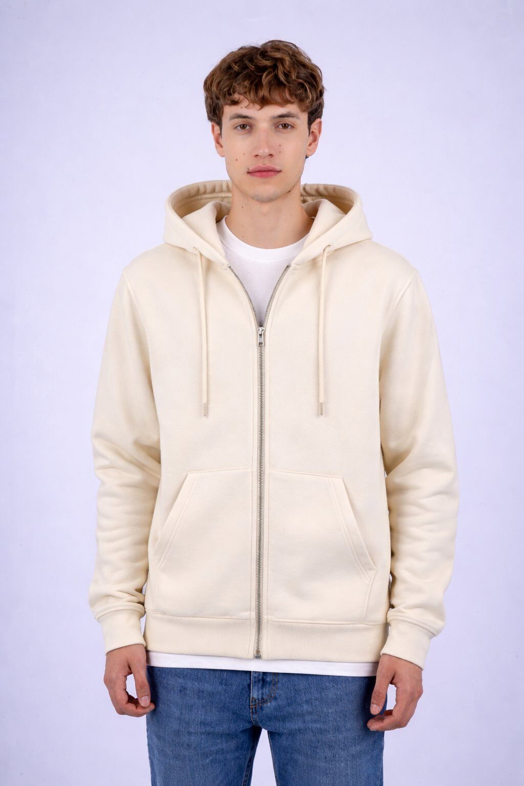 Wholesaler Mentex Homme - Men's Beige Zip-Up Hoodie Casual