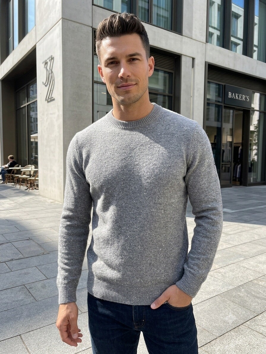Grossiste Mentex Homme - Pull uni maille homme col rond manche longues, design point blanc