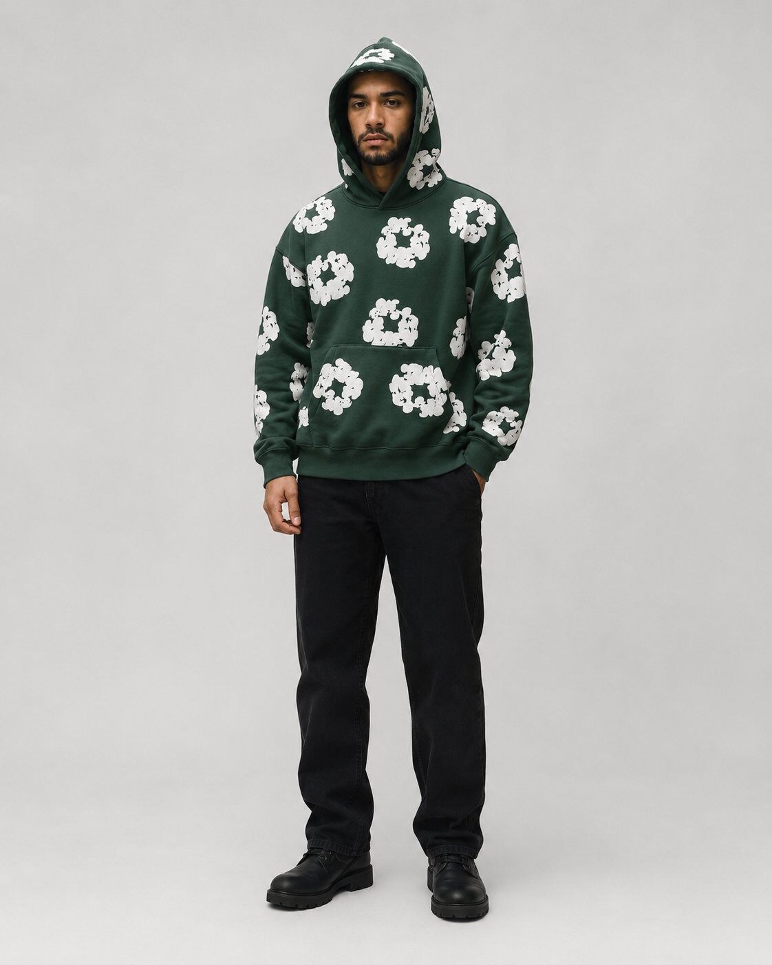 Grossista Mentex Homme - Felpa con Cappuccio Verde Stampa Street
