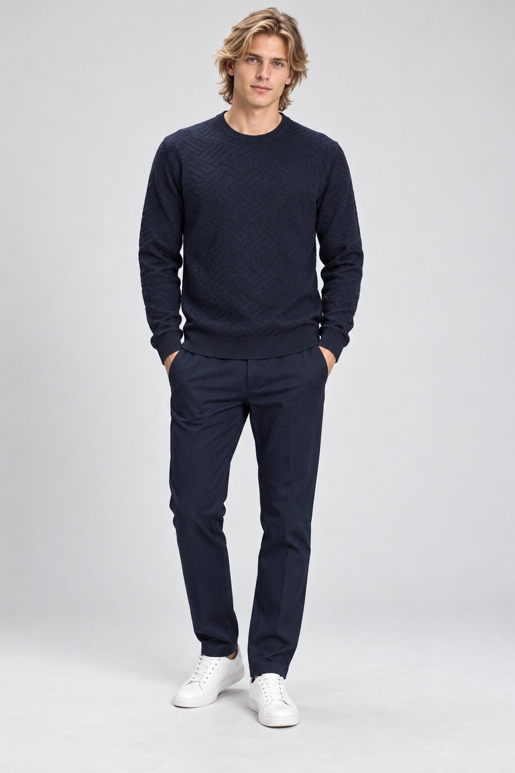 Grossiste Mentex Homme - Pull uni homme col rond texturé