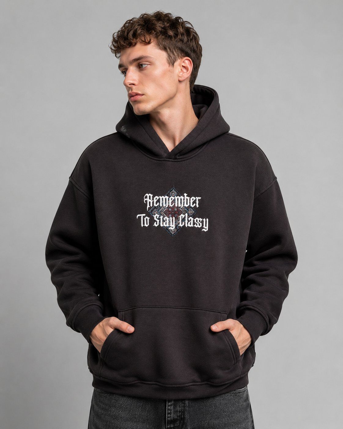 Großhändler Mentex Homme - Dunkelgrauer Hoodie mit Grafikaufdruck