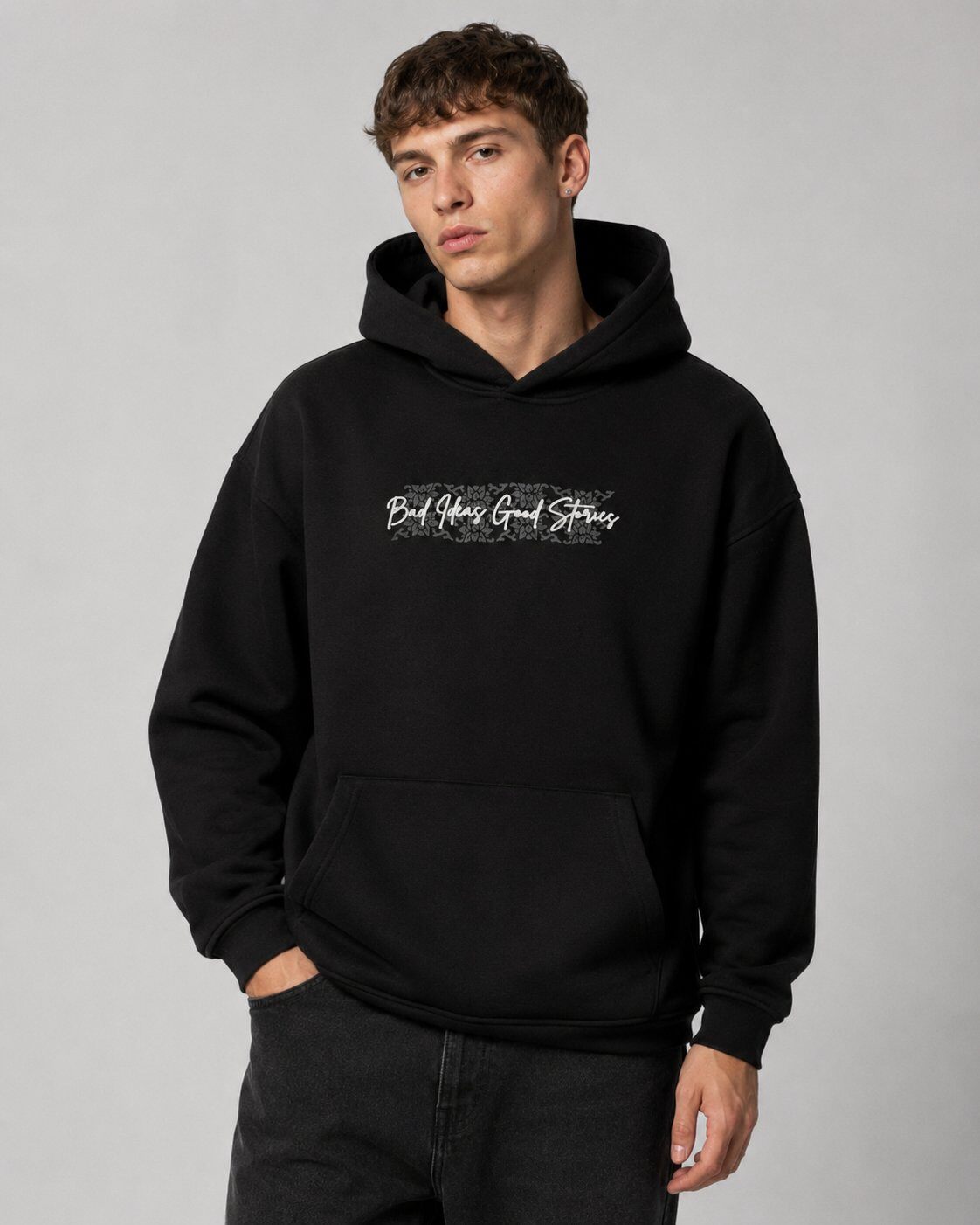 Grossista Mentex Homme - Felpa con Cappuccio Nera Bad Ideas Stories