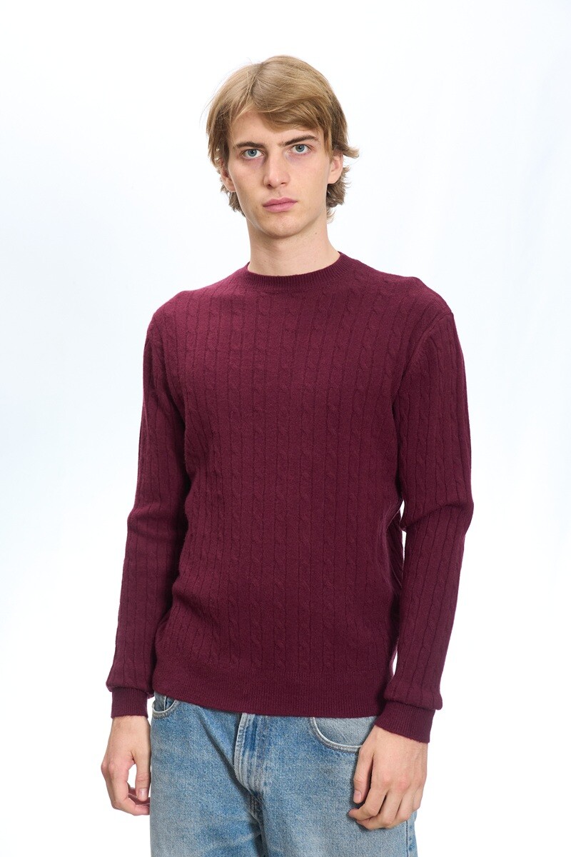 Grossiste Mentex Homme - Pull uni maille homme col rond, à motif torsadé et manches longues