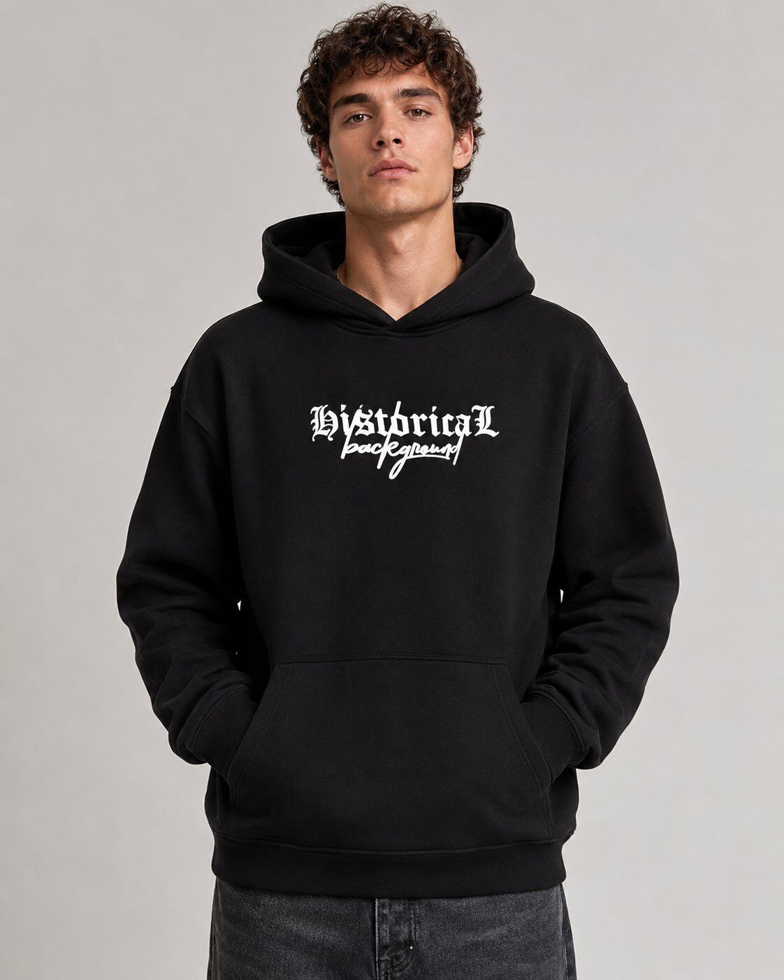 Grossista Mentex Homme - Felpa con Cappuccio Nera Streetwear Artistico