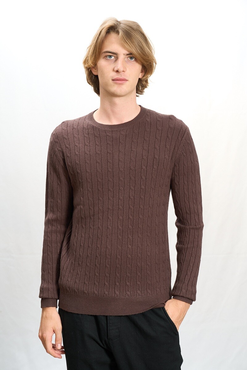 Grossiste Mentex Homme - Pull uni maille homme col rond, à motif torsadé et manches longues
