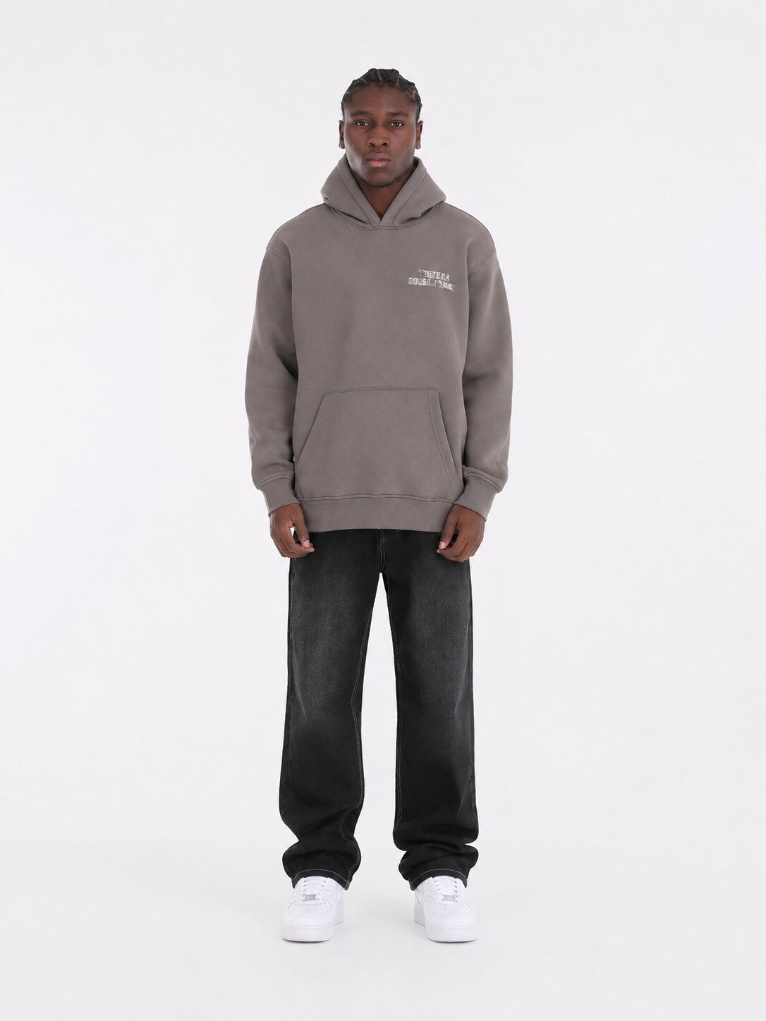 Grossista Mentex Homme - Felpa con Cappuccio Grafica Oversize Grigio Scuro