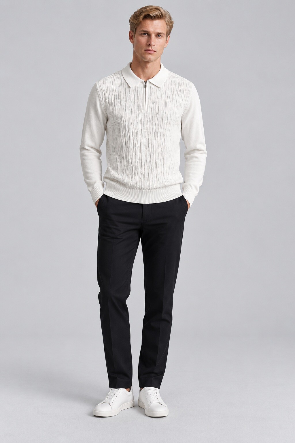 Grossiste Mentex Homme - Pulls uni homme col polo zippé