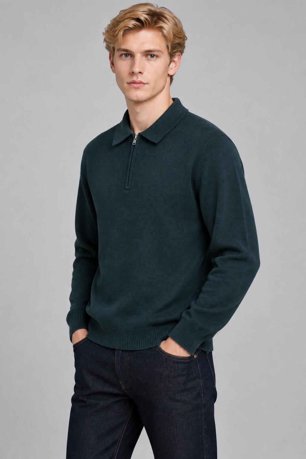 Grossiste Mentex Homme - Pulls uni homme col polo zippé