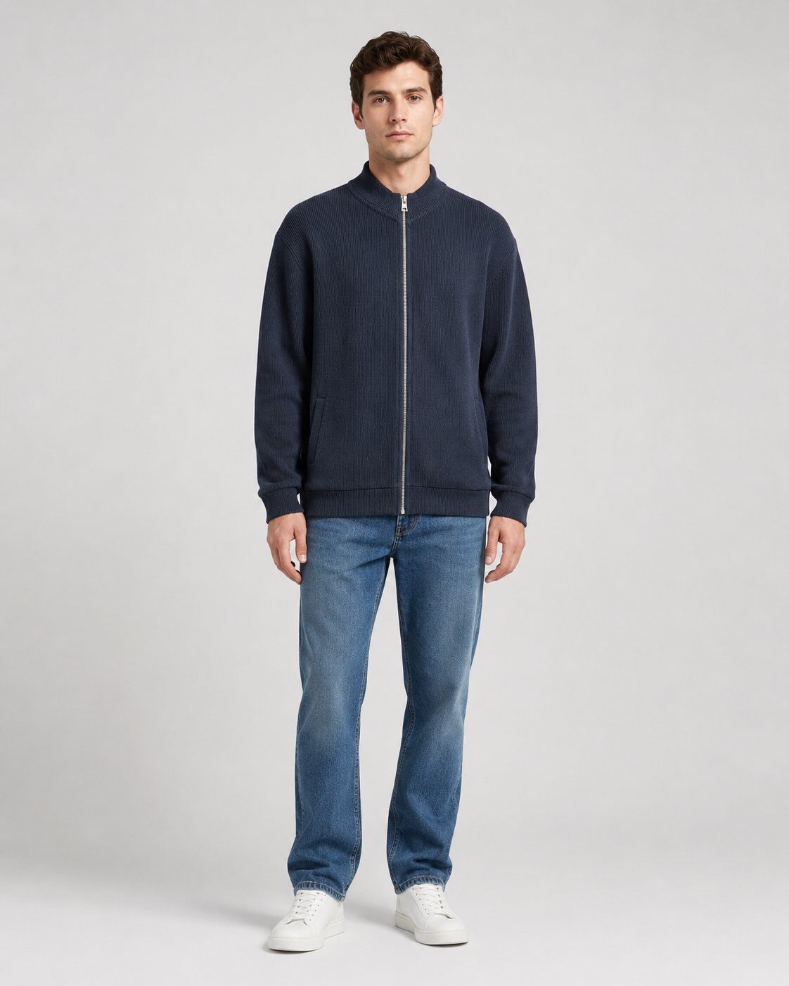Grossista Mentex Homme - Cardigan in Maglia Blu Marino con Zip