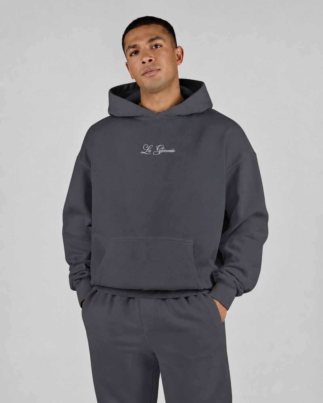 Grossista Mentex Homme - Felpa con Cappuccio Grigio Scuro con Stampa Artistica