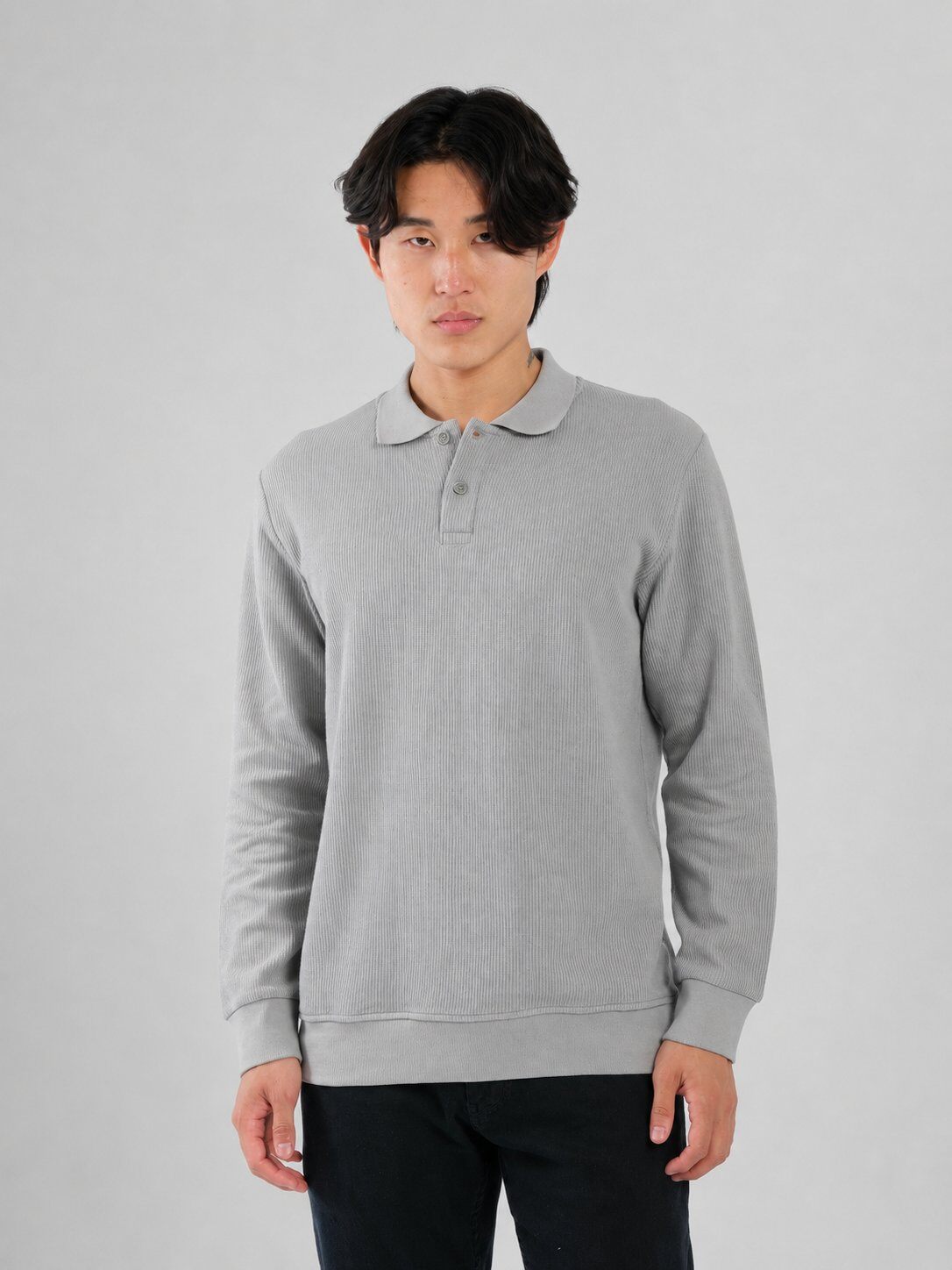 Grossista Mentex Homme - Polo in Maglia Grigio Chiaro Eleganza