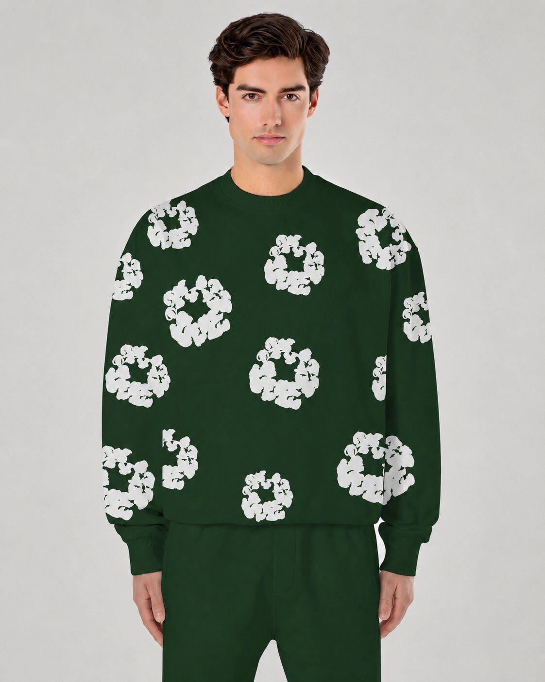 Grossista Mentex Homme - Felpa Verde Oversize All-Over